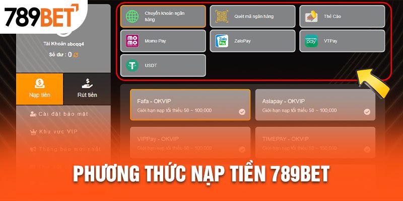 Phương thức nạp tiền 789BET